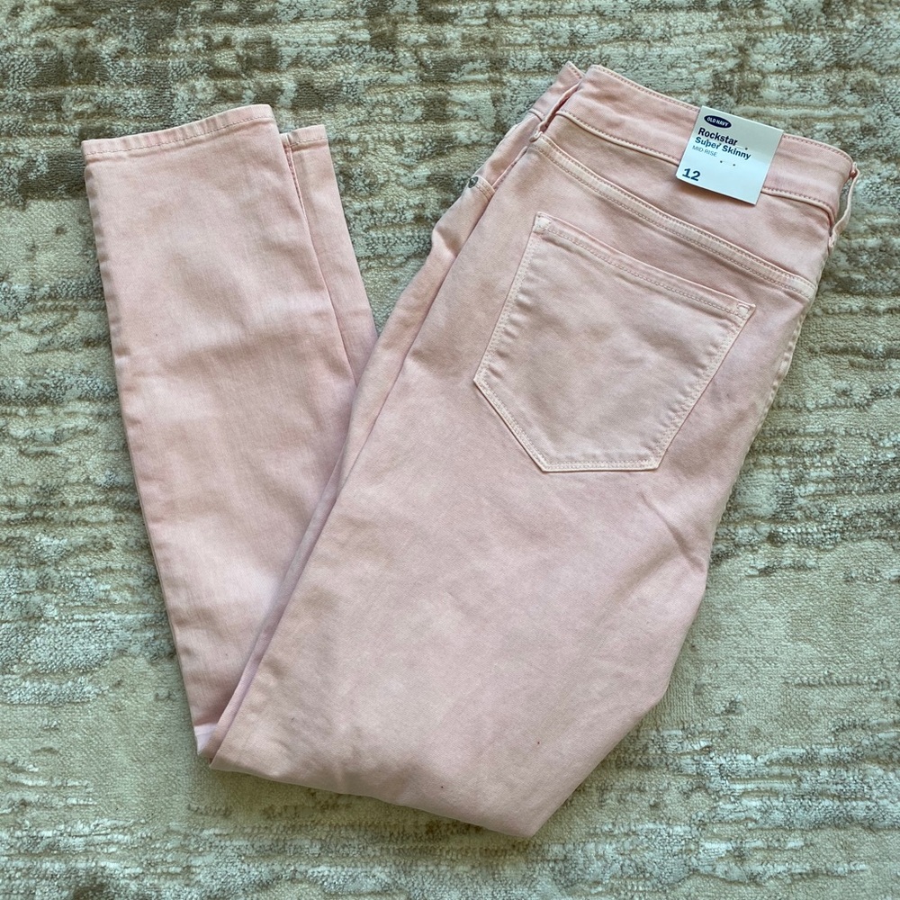 Light Pink High-Waisted Distressed Skinnies